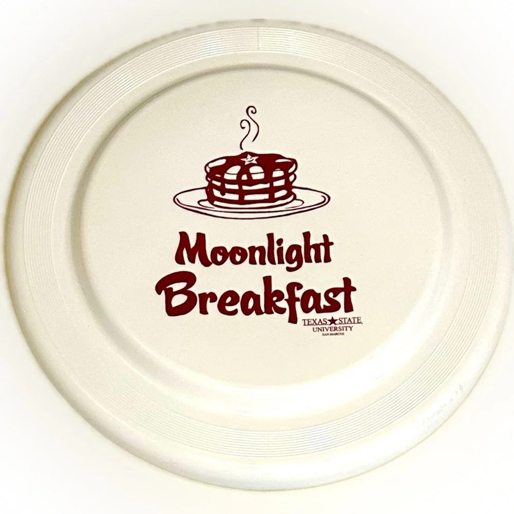 RARE TEXAS STATE UNIVERSITY FRISBEE SPORT DISC MOONLIGHT BREAKFAST SAN MARCOS 9”